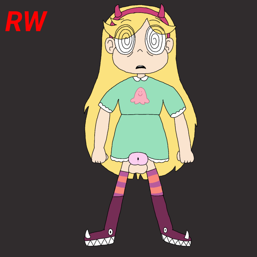 1futa accurate_art_style black_background clothed cock_pointing_towards_viewer disney disney_xd futa_only futanari hypnosis light-skinned_futanari light_skin looking_at_viewer mostly_clothed penis precum rarewaifus spiral_eyes standing star_butterfly star_vs_the_forces_of_evil