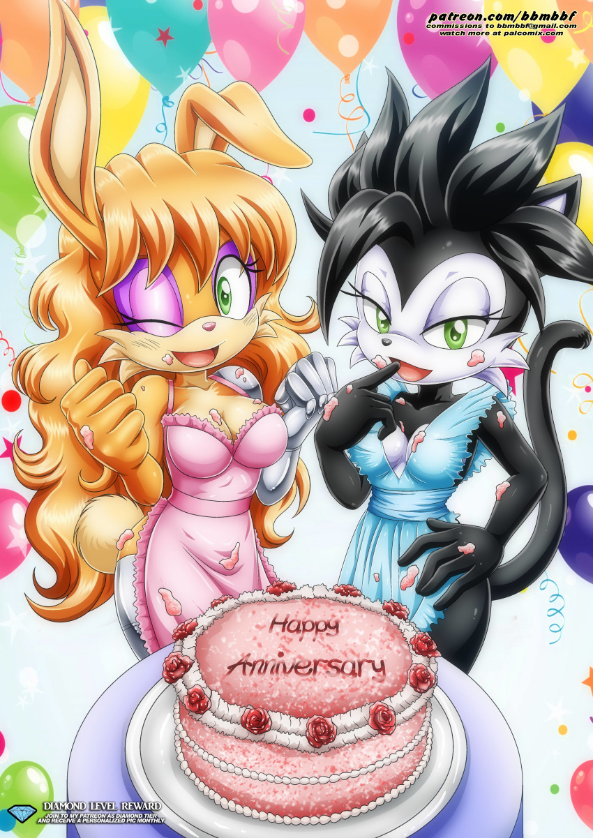 anniversary apron archie_comics bbmbbf bunnie_rabbot cake cleavage hershey_the_cat mobius_unleashed palcomix pietro's_secret_club sega sonic_(series) sonic_the_hedgehog_(series) suggestive_fluid