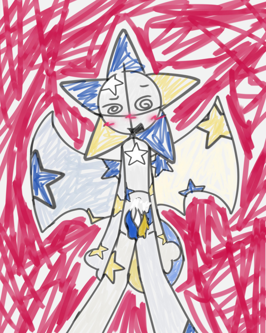 1boy 3_penises blue_penis blue_tail blue_wings blush cum dizzy_eyes male_only multiple_penises oc original_character solo_focus star stars stars_on_body stars_on_wings tail tail_insertion tentacle tentacle_penis white_penis wings yellow_penis yellow_tail yellow_wings