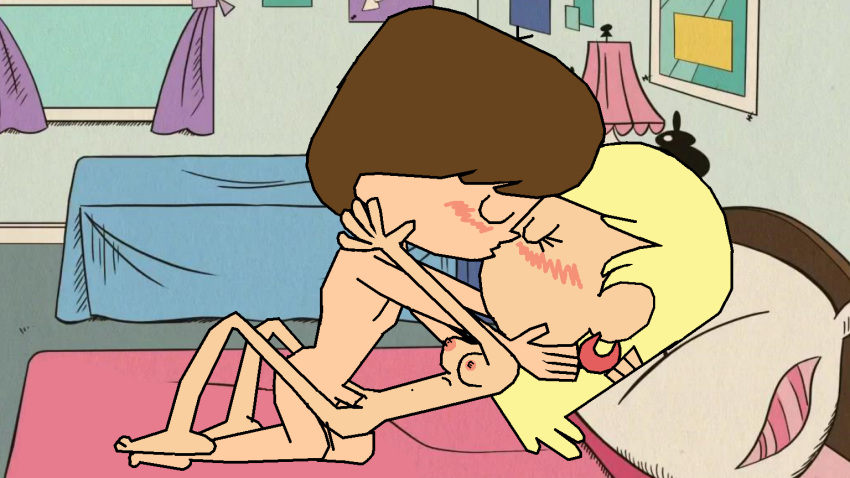 1boy 1girl aged_up bed cartoon_network closed_eyes crossover foster's_home_for_imaginary_friends hugging jose101 kissing leni_loud mac_(fhfif) nickelodeon nude older penis pussy sex the_loud_house vaginal vaginal_penetration