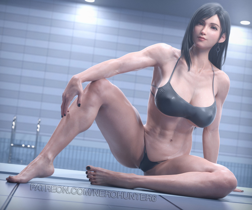 1girl 1girl 1girl 3d abs absurd_res alluring ass athletic_female big_ass big_breasts bikini black_hair black_nail_polish black_nails breasts female_abs female_only final_fantasy final_fantasy_vii final_fantasy_vii_remake fit fit_female hard_nipples high_res lingerie long_hair nail_polish nerohunter6 red_eyes solo_female square_enix swimming_pool thick_thighs tifa_lockhart toned toned_female