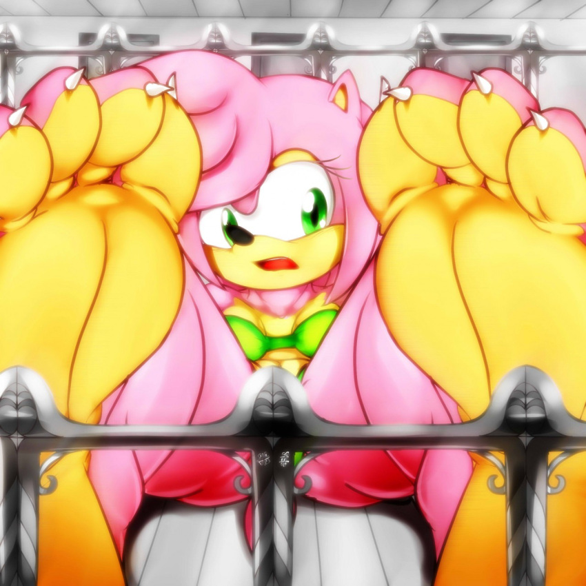 1girl 1girl 1girl 4_toes amy_rose anthro ass bare_shoulders bed bikini bra breasts claws close-up clothed feet female_only foot_fetish furry green_bikini green_eyes green_swimsuit hedgehog looking_away on_back pink_fur pink_hair sega short_hair sonic_the_hedgehog_(series) swimsuit tail toes xptzstudios