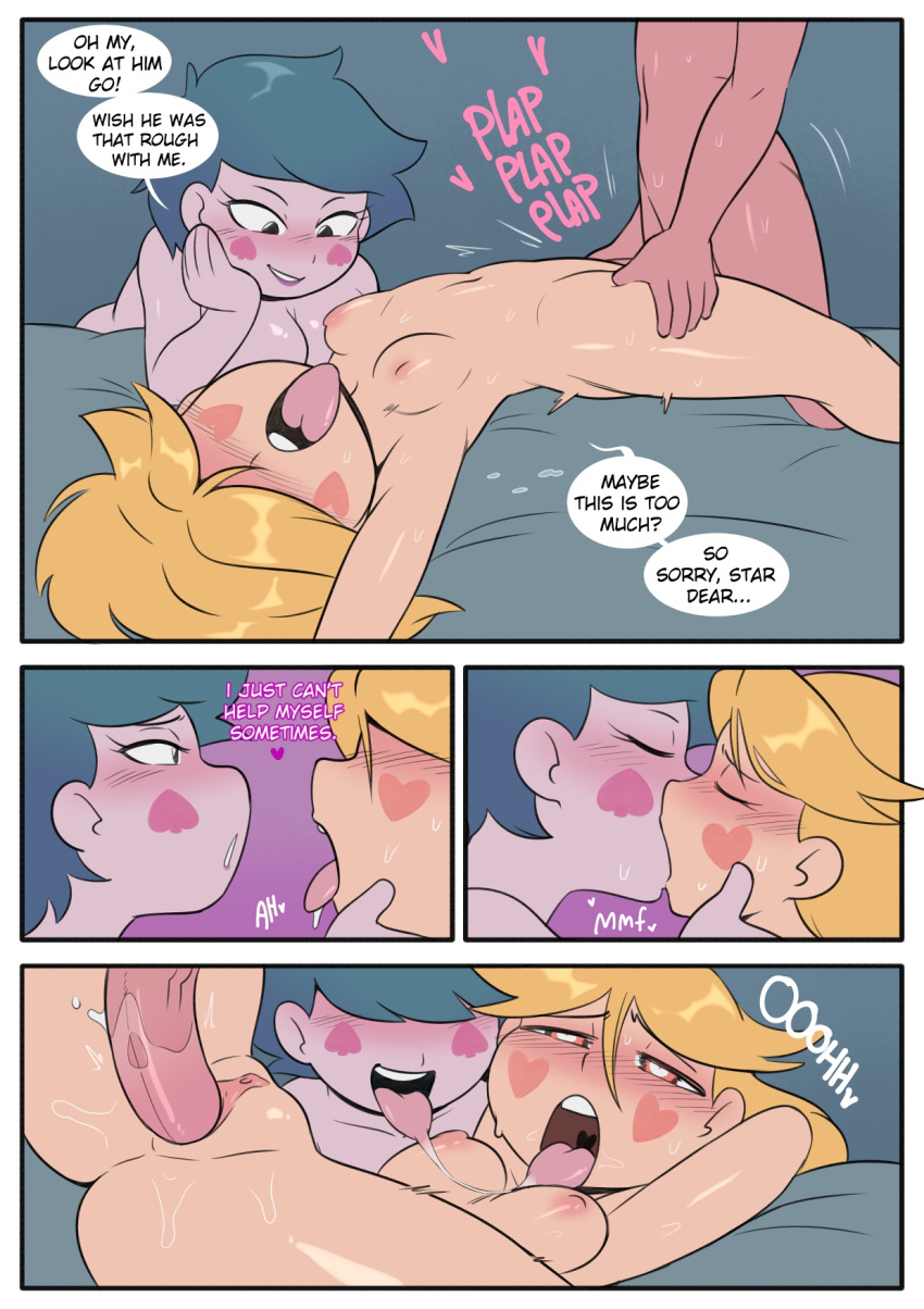1boy 2_girls blonde_hair breasts canon_couple comic couple dezz eclipsa_butterfly kissing marco_diaz nipples nude nude_female nude_male penis_in_pussy pussy queen's_night_out sex star_butterfly star_vs_the_forces_of_evil tongue tongue_out vaginal vaginal_penetration vaginal_sex