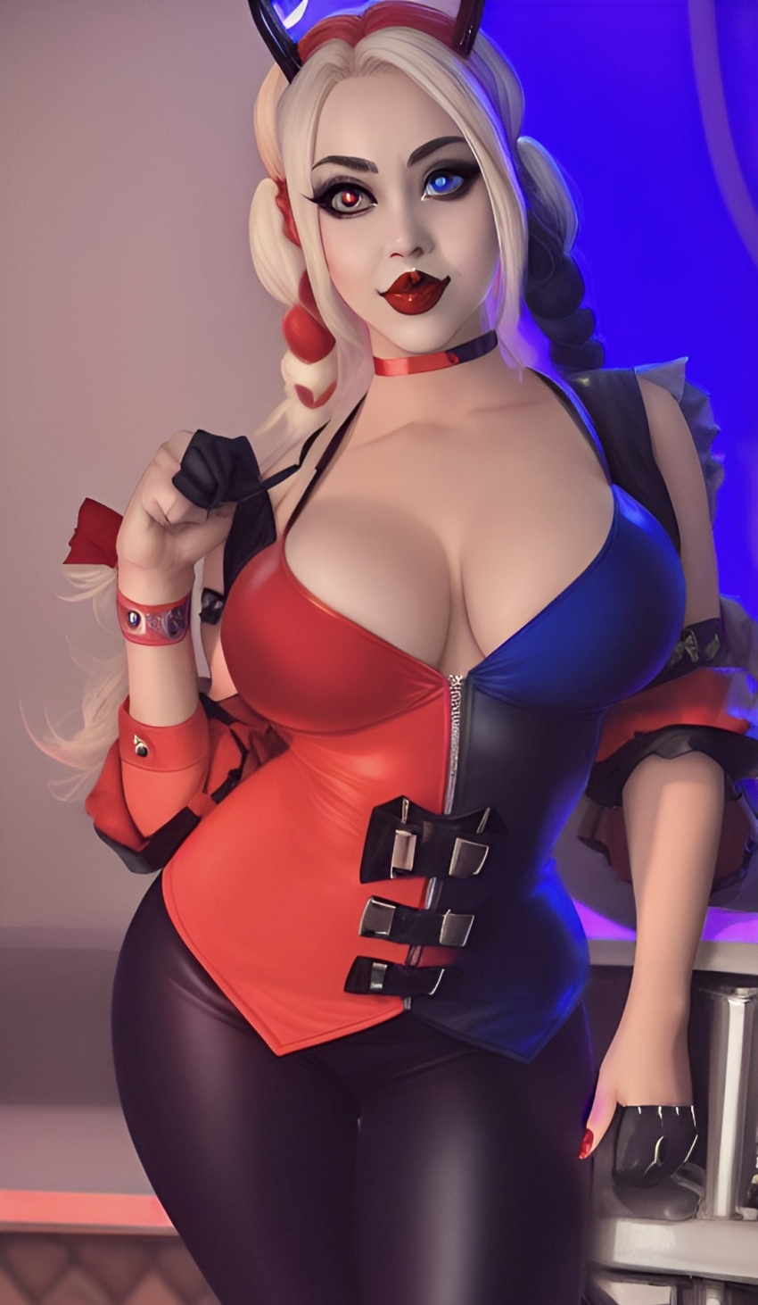 ai_generated big_breasts breasts breasts harley_quinn looking_at_viewer spicier_drip thick thick_legs thick_thighs