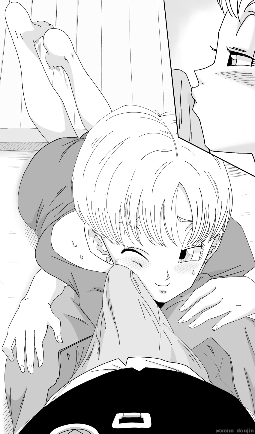 1boy 1boy1girl 1girl age_difference anime_milf big_penis black_and_white blush bulma_brief cheating cheating_wife clothed_female dragon_ball dragon_ball_super dragon_ball_z embarrassed erection erection_under_clothes feet imminent_oral kissing_penis looking_at_viewer male male/female mature mature_female milf monochrome netorare ntr pov short_hair smile son_gohan soulverse tagme