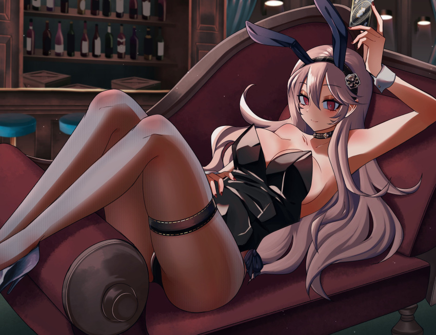 1girl 1girl 1girl absurd_res alluring alternate_costume animal_ears bangs black_hairband black_leotard blush breasts bunny_ears bunny_girl bunnysuit card choker corrin_(fire_emblem) corrin_(fire_emblem)_(female) couch eine_(eine_dx) female_only fire_emblem fire_emblem_fates hair_ornament hairband high_heels high_res leotard long_hair looking_at_viewer nail_polish nintendo pantyhose platinum_blonde_hair playboy_bunny pointy_ears red_eyes smile thin_female uno_(game)