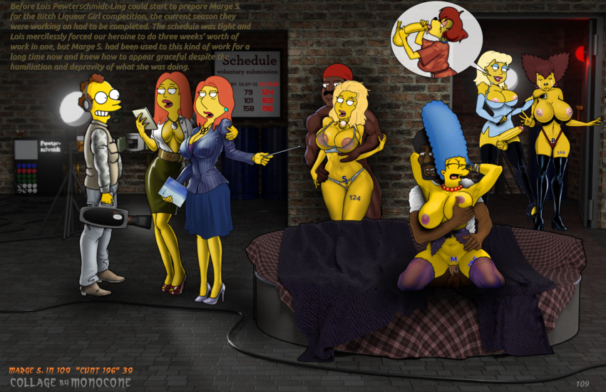 aged_up american_dad big_breasts cleveland_brown crossover dark-skinned_male dark_skin family_guy francine_smith goof_troop high_heels human jerome lingerie lois_griffin marge_simpson milf monocone peg_pete stockings the_simpsons thigh_high_boots