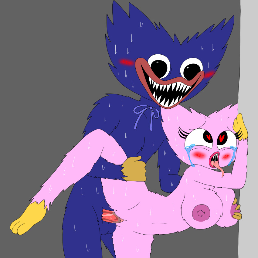 1:1 1:1_aspect_ratio 1_girl 1boy 1girl against_the_wall against_wall ahegao artist_request blue_fur blush breast_grab couple_love couple_sex crying_with_eyes_open duo grey_background hetero huggy_wuggy kissy_missy legs_spread monster penetration pink_fur poppy_playtime sex straight tears ugly wall