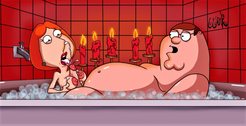 bath breasts candles cum cum_in_mouth cum_on_tongue erect_nipples erect_penis family_guy lois_griffin nude paizuri peter_griffin thewink