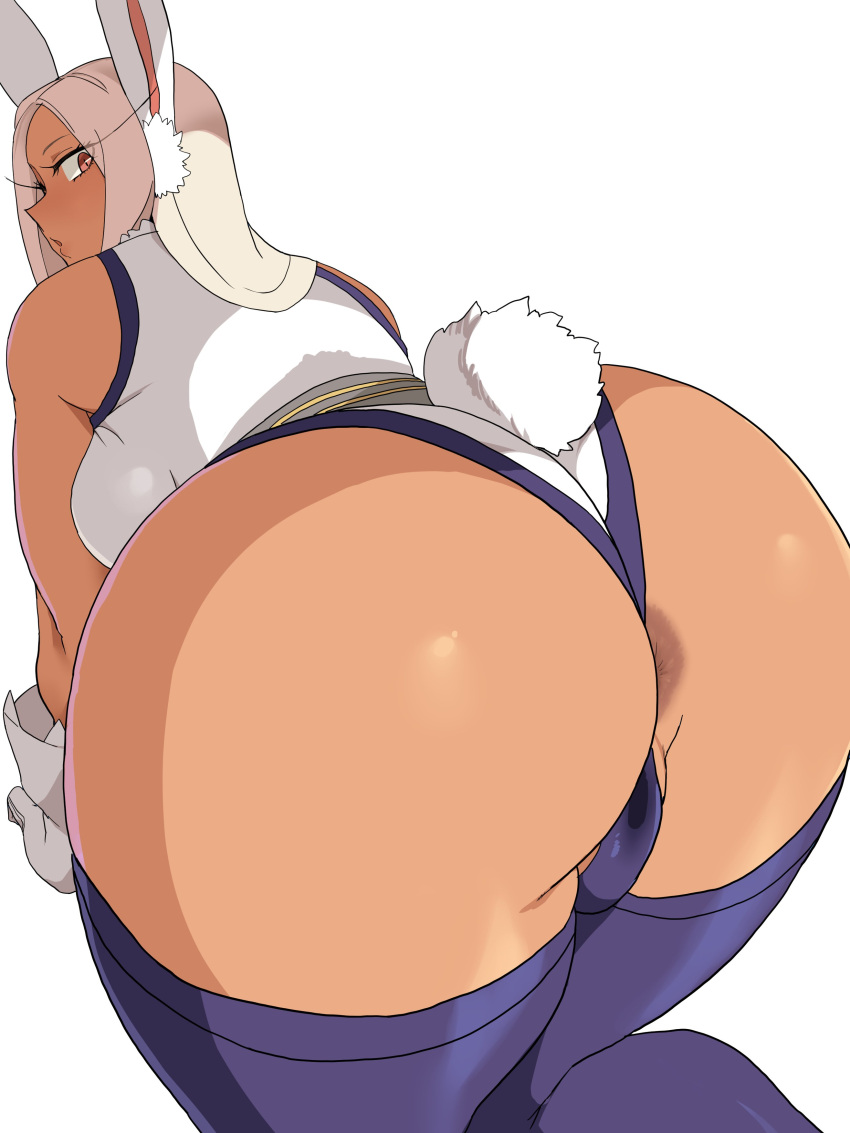 1girl 1girl absurd_res all_fours anus ass ass_focus big_ass big_ass big_breasts breasts brown_eyes bunny_ears bunny_tail clothed_female dark-skinned_female dat_ass fat_ass female_focus female_only high_res high_resolution huge_ass huge_ass large_ass leotard long_hair looking_at_viewer looking_back mature mature_female minakami miruko my_hero_academia pussy_juice rumi_usagiyama simple_background solo_female solo_focus stain superheroine sweat tagme thick thick_ass thick_thighs voluptuous wet_clothes wet_pussy white_background white_hair wide_hips