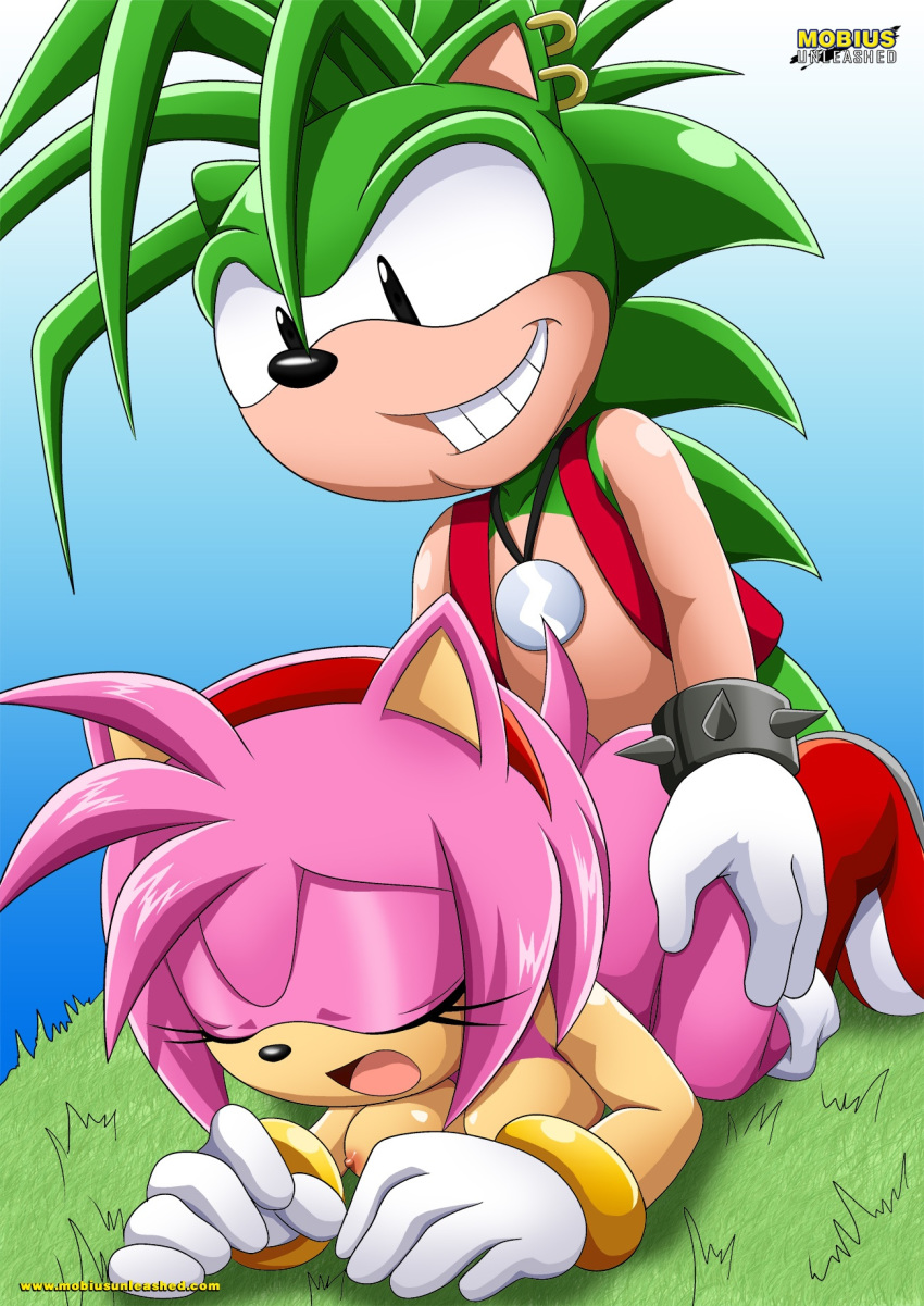 amy_rose ass bbmbbf doggy_position horny manic_the_hedgehog mobius_unleashed necklace palcomix sega sex smile sonic_(series) sonic_team sonic_the_hedgehog_(series) sonic_underground