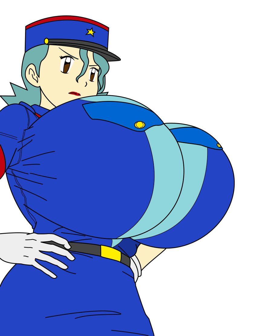 breasts brown_eyes green_hair huge_breasts officer_jenny pokemon toshiso_(artist)