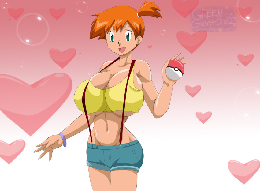 1girl alluring big_breasts breasts cleavage female female_only greengiant2012 huge_breasts kasumi_(pokemon) misty pokeball pokemon solo underboob