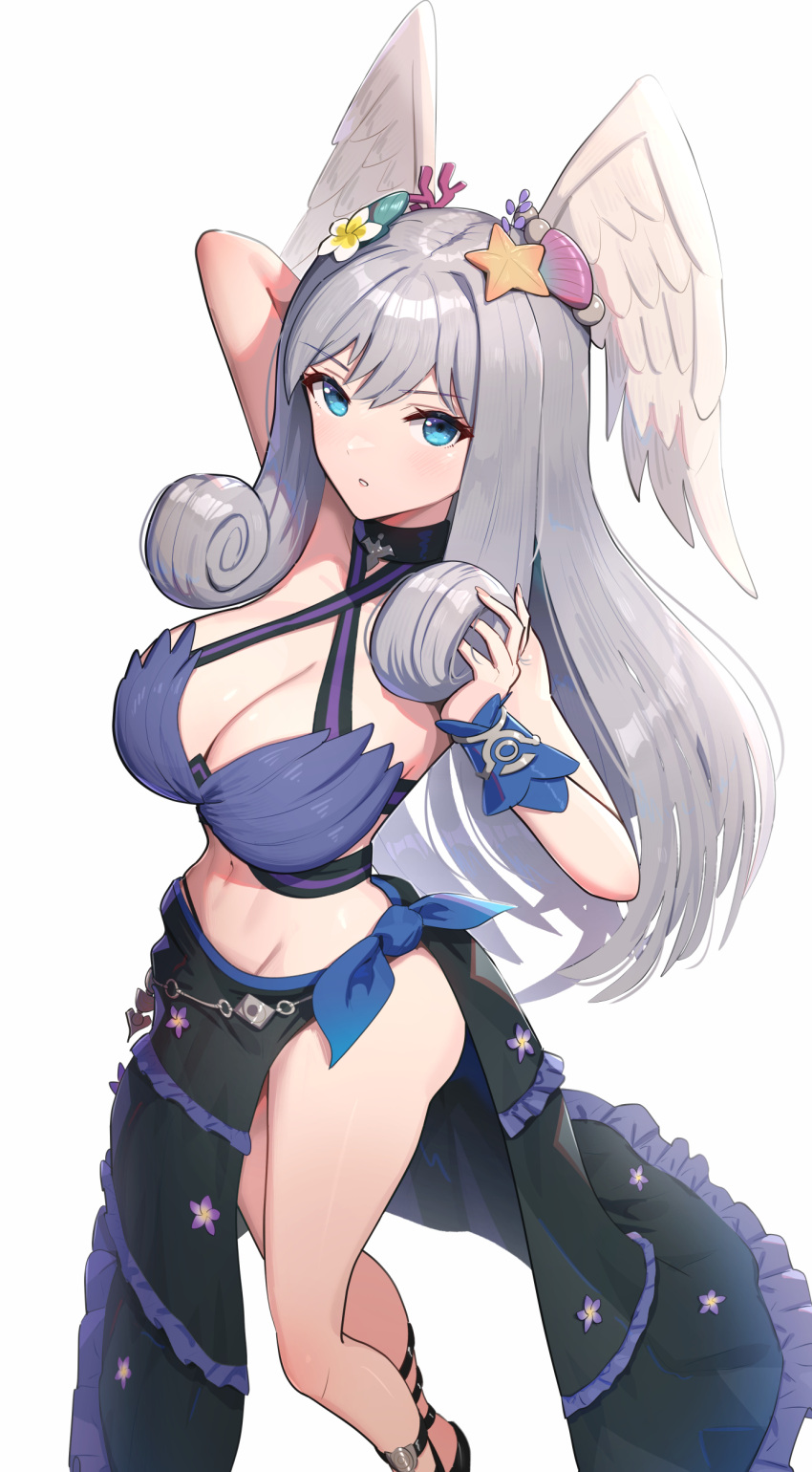1girl 1girl absurd_res alluring arms_up ass big_breasts big_breasts bikini blue_bikini blue_eyes cleavage curvy female_only gonzarez head_wings high_res long_hair looking_at_viewer melia_antiqua midriff monolith_soft navel nintendo queen royalty shell_bikini side-tie_bikini silver_hair slim_waist swimsuit thick_thighs thighs very_long_hair voluptuous wide_hips wings wings_on_head xenoblade_(series) xenoblade_chronicles_3