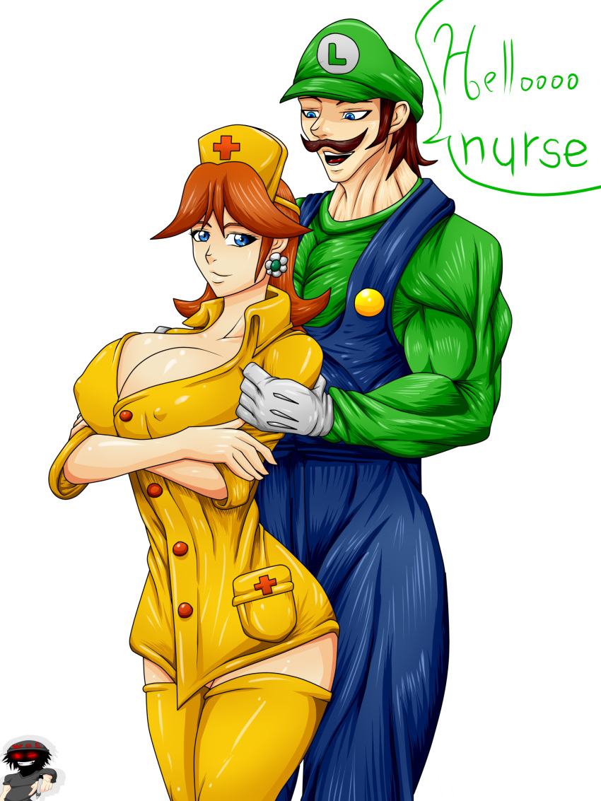 big_breasts breasts luigi nintendo nurse nurse_cap nurse_uniform princess_daisy super_mario_bros. war-off-evil