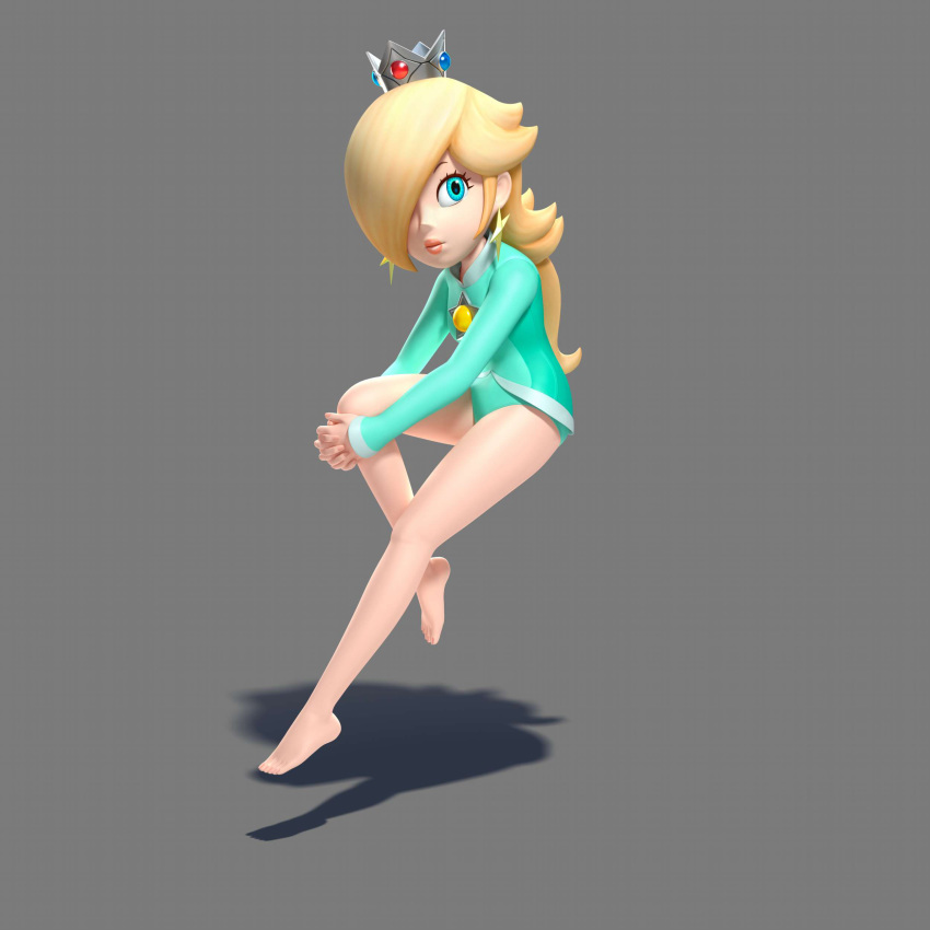 1girl 3d barefoot female full_body grey_background leotard mario_&amp;_sonic_at_the_olympic_games mario_&amp;_sonic_at_the_rio_2016_olympic_games nintendo official_art princess_rosalina solo super_mario_bros. super_mario_galaxy