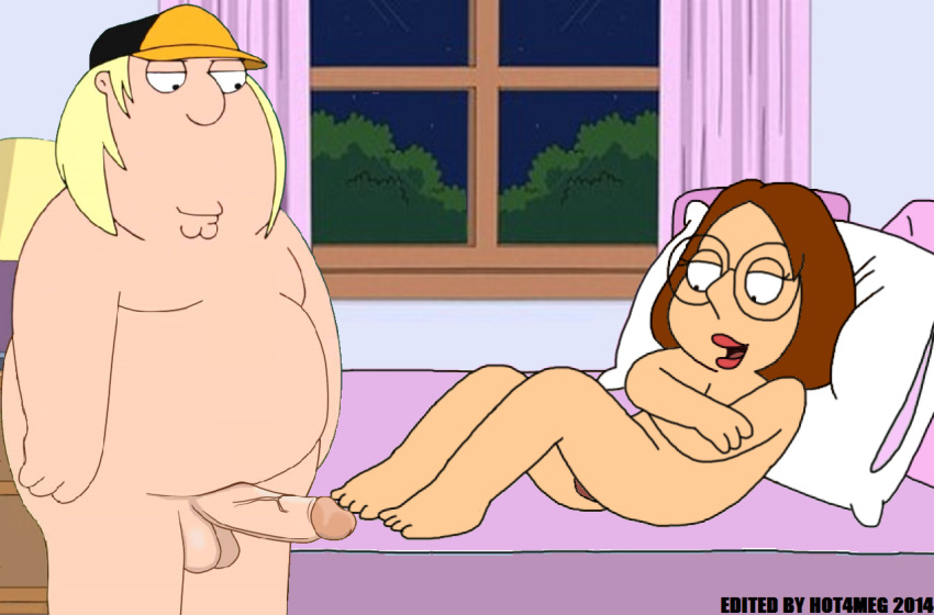 1boy 1girl 2014 artist_name big_penis brother brother_and_sister chris_griffin curtains erection family_guy hat hot4meg incest indoors light_skin meg_griffin night nude penis pillow sister sky taboo testicles toes window