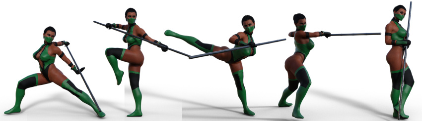 1girl 3d alluring athletic athletic_female big_breasts black_hair bloodblade21 brown_body brown_skin brunette buff cleavage dark-skinned_female dark_skin edenian female_abs fit fit_female human humanoid jade_(mortal_kombat) kick kicking kunoichi legs midway_games mortal_kombat mortal_kombat_3 muscle muscular muscular_female ninja pose posing simple_background skimpy skimpy_clothes staff thick_legs thick_thighs toned toned_female top_heavy weapon wide_hips