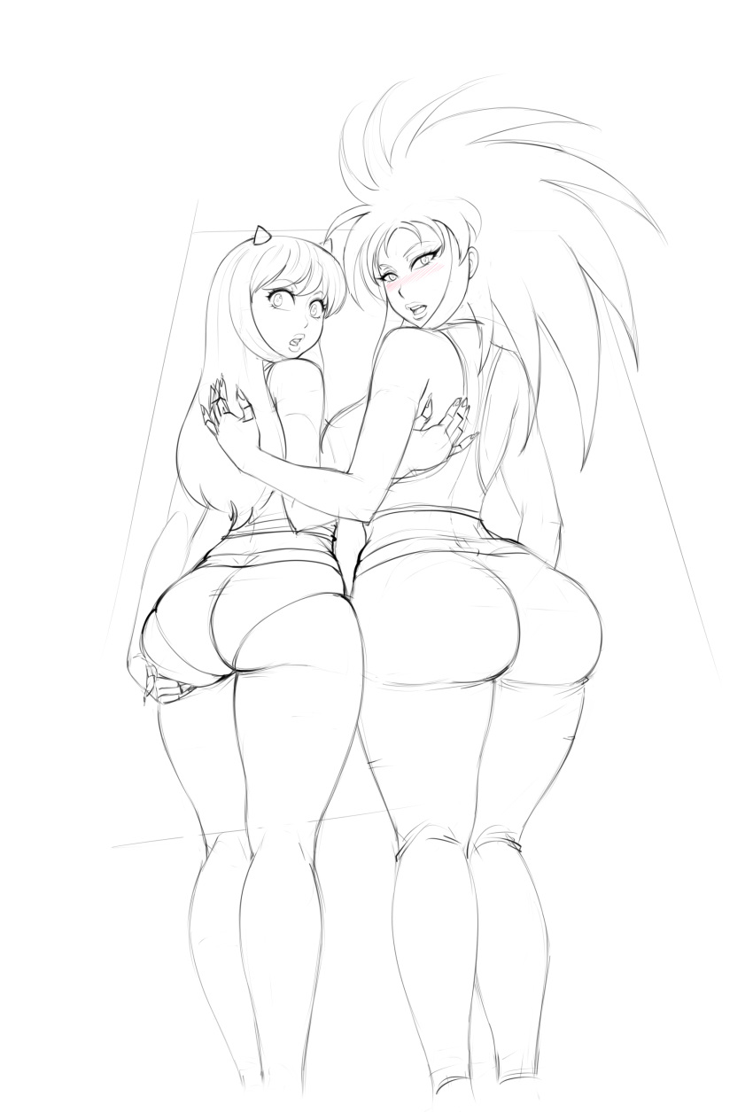 2girls ass drawn legoman lm_(legoman) looking_back lum multiple_girls panties ryoko_hakubi tenchi_muyo urusei_yatsura