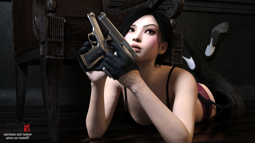 16:9 16:9_aspect_ratio 1girl 3d 3d_(artwork) ada_wong asian asian_female black_bra black_gloves black_shoes blush blushing_female bra dark_hair elbows female_focus female_only gloves heel_boots high_heels indoors light-skinned_female light_skin looking_up medium_hair open_eyes panties partially_clothed patreon patreon_username resident_evil room roosterart shoulders solo_female solo_focus subscribestar subscribestar_username video_game video_game_character video_game_franchise