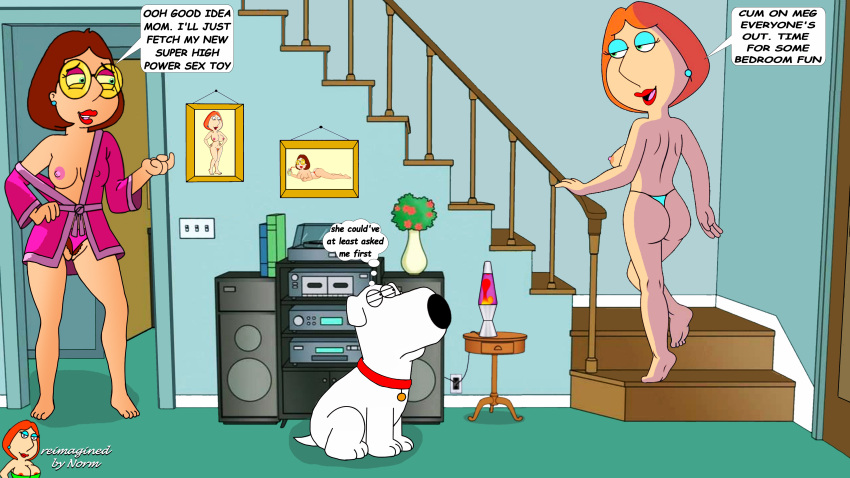 ass breasts brian_griffin erect_nipples family_guy glasses lois_griffin meg_griffin norm pubic_hair pussy thighs thong