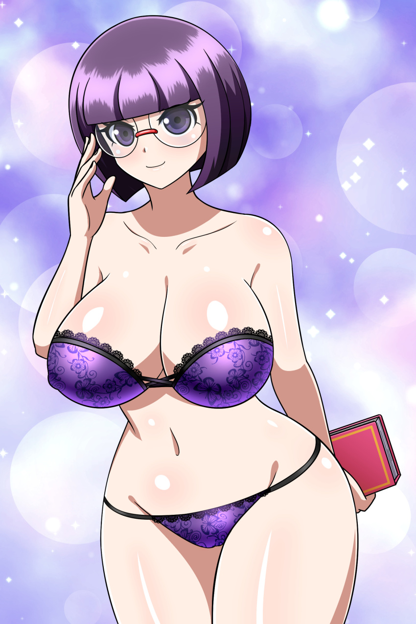1girl big_breasts bob_cut bra breasts cleavage clothed_female creatures_(company) elite_four elite_four_(unova_region) female_focus female_only front_view game_freak glasses high_res huge_breasts humans_of_pokemon lingerie mature mature_female megane nintendo panties patreon patreon_paid patreon_reward pokemon pokemon_(anime) pokemon_(game) pokemon_black_2_&amp;_white_2 pokemon_black_and_white pokemon_bw pokemon_bw2 pokemon_masters purple_eyes purple_hair shauntal_(pokemon) shikimi_(pokemon) short_hair short_purple_hair solo_female solo_focus underwear video_game_character video_game_franchise wide_hips yensh