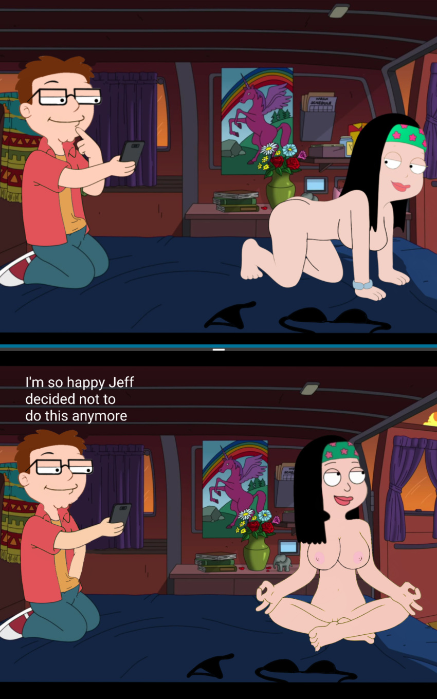american_dad bent_over breasts brother_and_sister clothed_male_nude_female completely_nude_female hayley_smith meditation pictures steve_smith taking_picture