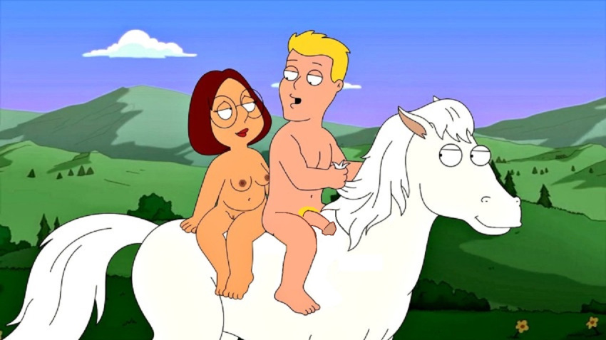 bareback black_eyes breasts cloud family_guy feet female_human friends glasses hair_grab horse hot4meg human kent_lastname male_human meg_griffin navel nipples nude open_mouth outdoors penis pubic_hair pussy riding sister sitting sky tail toes tree white_fur white_hair