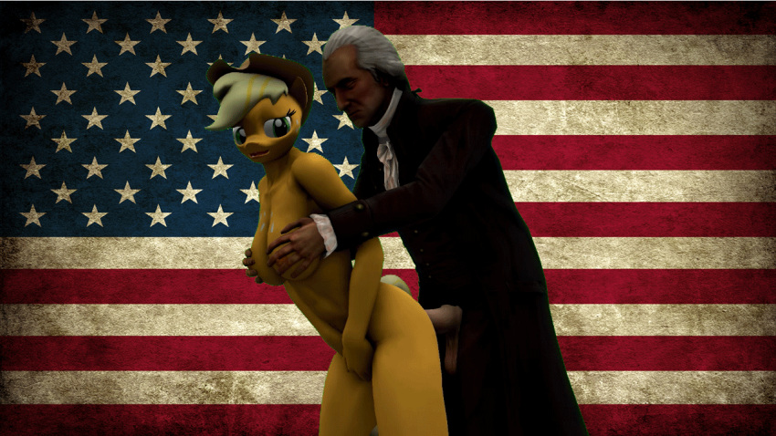 2014 3d america american_flag animated anthro applejack_(mlp) big_breasts breasts clothes crossover duo equine erection female friendship_is_magic george_washington gif horse human male mammal multiple_stars my_little_pony nipples penetration penis pony sex star swedishsnus