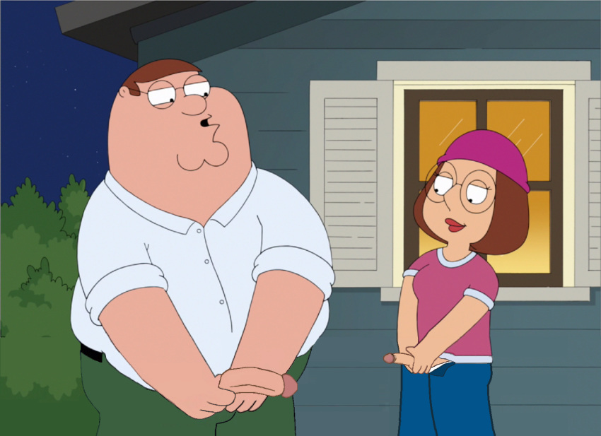 black_eyes brown_hair daughter episode family_guy father father_and_daughter glasses headgear hot4meg house light_skin male meg_griffin multiple_penises night open_mouth pants penis penis_size_difference shirt size_difference t-shirt v_arms window