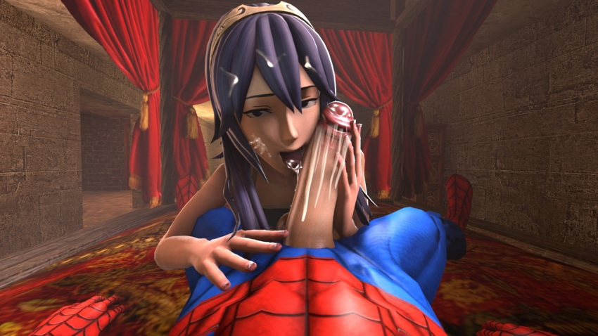 1boy 1girl 3d after_fellatio after_sex clothed_sex cum cum_in_mouth cum_on_face cumshot fellatio hetero looking_at_partner male/female naughty_face oral penis_grab pov semen_in_mouth semen_on_face semen_on_hair spider-man sucking_penis tagme uncensored