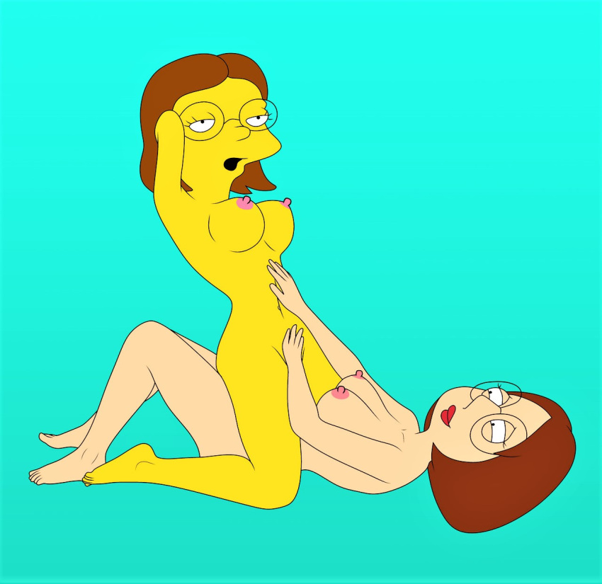 ass breasts crossover elizabeth_hoover erect_nipples family_guy glasses meg_griffin nude rubbing_pussy the_simpsons thighs yuri