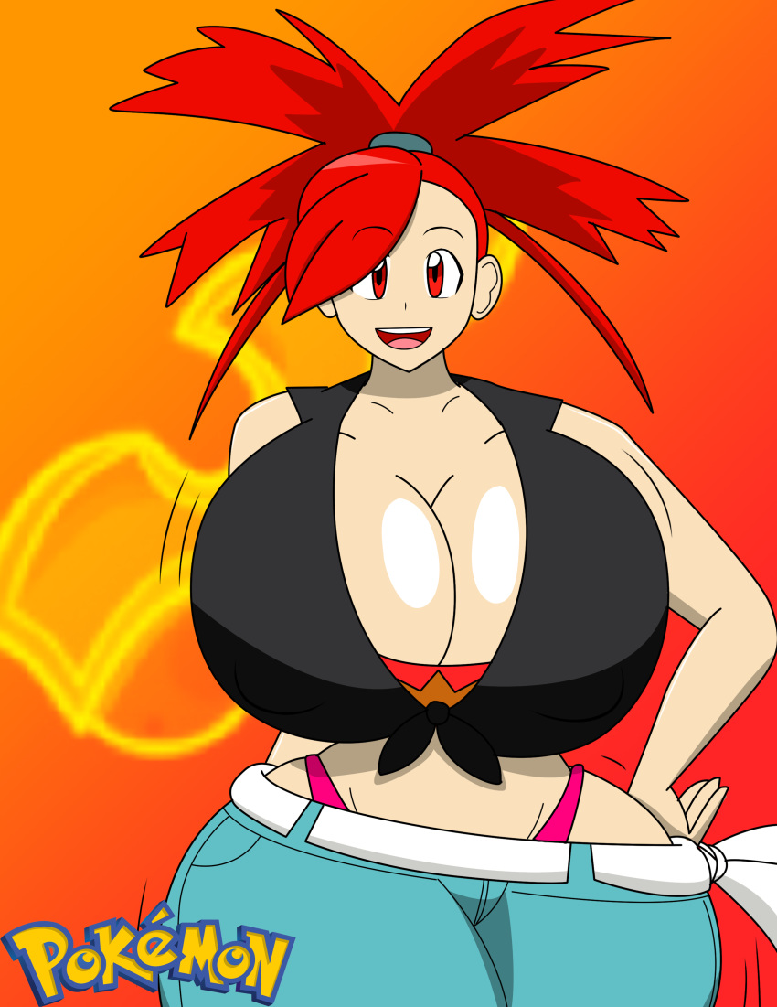 1girl asuna_(pokemon) big_breasts breasts female_only flannery flannery_(pokemon) igphhangout pokemon pokemon_oras ponytail red_eyes red_hair solo_female