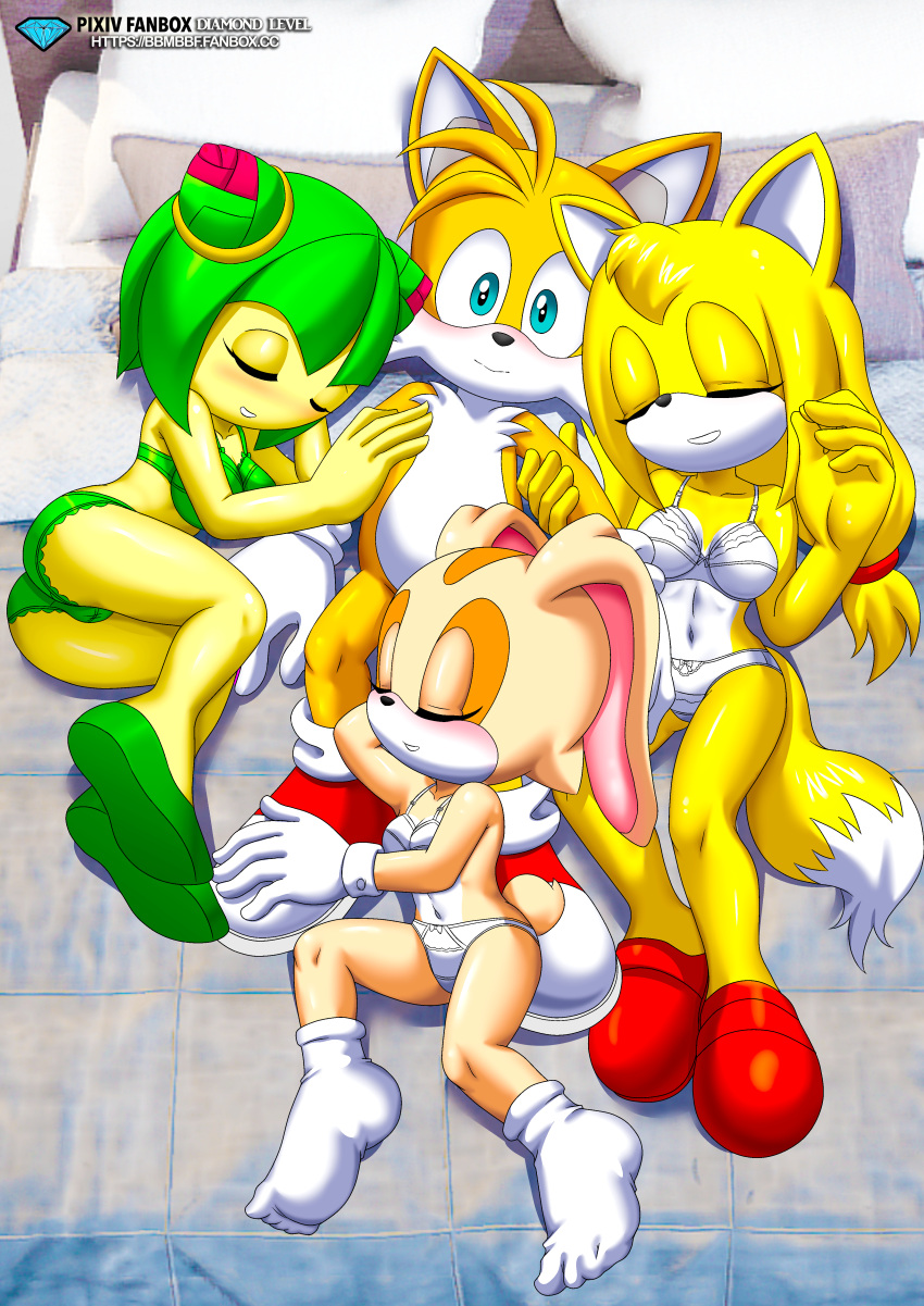 1boy 3girls bbmbbf cosmo_the_seedrian cream_the_rabbit furry miles_"tails"_prower mobius_unleashed palcomix pietro's_secret_club sega sonic_boom sonic_x tagme zooey_the_fox