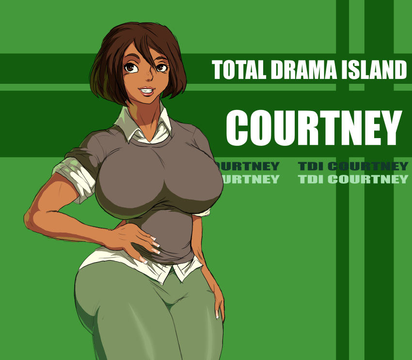 1girl ass big_ass big_breasts breasts character_name clothes courtney_(tdi) female_only jay-marvel lips pants teeth total_drama_island wide_hips