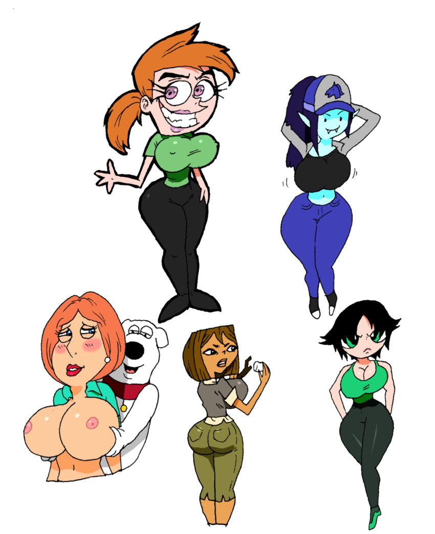 adventure_time ass big_ass big_breasts black_eyes blush breasts brian_griffin brown_hair brown_skin buttercup cartoon_network courtney_(tdi) dark-skinned_female family_guy freckles hourglass_figure jay-marvel latina lips lois_griffin marceline navel pants powerpuff_girls short_hair the_fairly_oddparents thick_ass thick_legs thick_thighs total_drama_island vicky_(fop) wide_hips