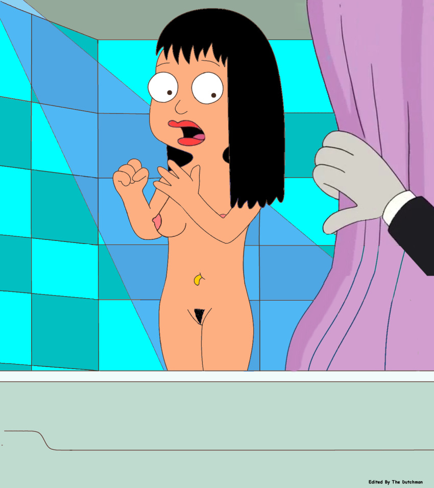 american_dad hayley_smith nude open_mouth roger_(american_dad) shower surprised