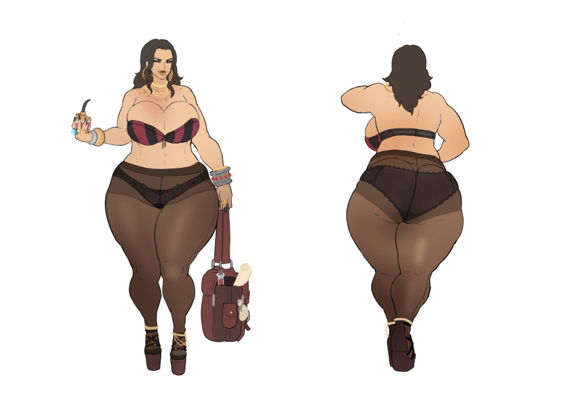 big_ass big_breasts brown_eyes brown_hair dat_ass donaught earrings herba hourglass_figure milf original_character sexy under_the_witch voluptuous