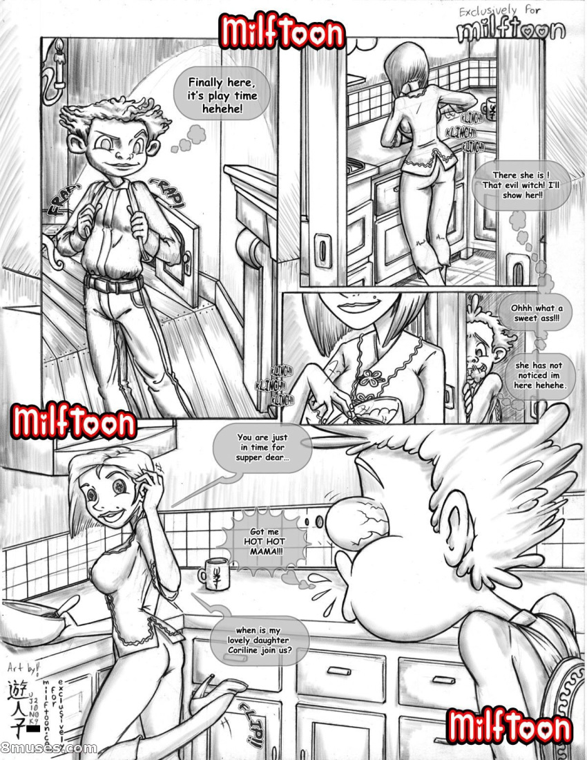 comic coraline incest milf milftoon monochrome mother_and_son sex uncensored
