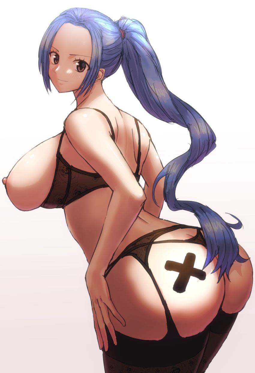 1girl 1girl 1girl ass big_ass big_breasts blue_hair breasts clothed_female didd_ley female_focus female_only lingerie long_hair looking_at_viewer mature mature_female nefertari_vivi nipples ponytail smile solo_female solo_focus tagme