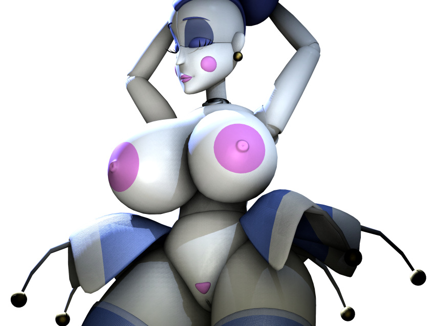 3d ballerina ballet ballora ballora_(fnafsl) big_breasts blackterio blue_hair breasts closed_eyes five_nights_at_freddy's five_nights_at_freddy's:_sister_location front_view pink_nipples pussy sexbot_ballora sister_location skirt thick_thighs topless white_background white_body