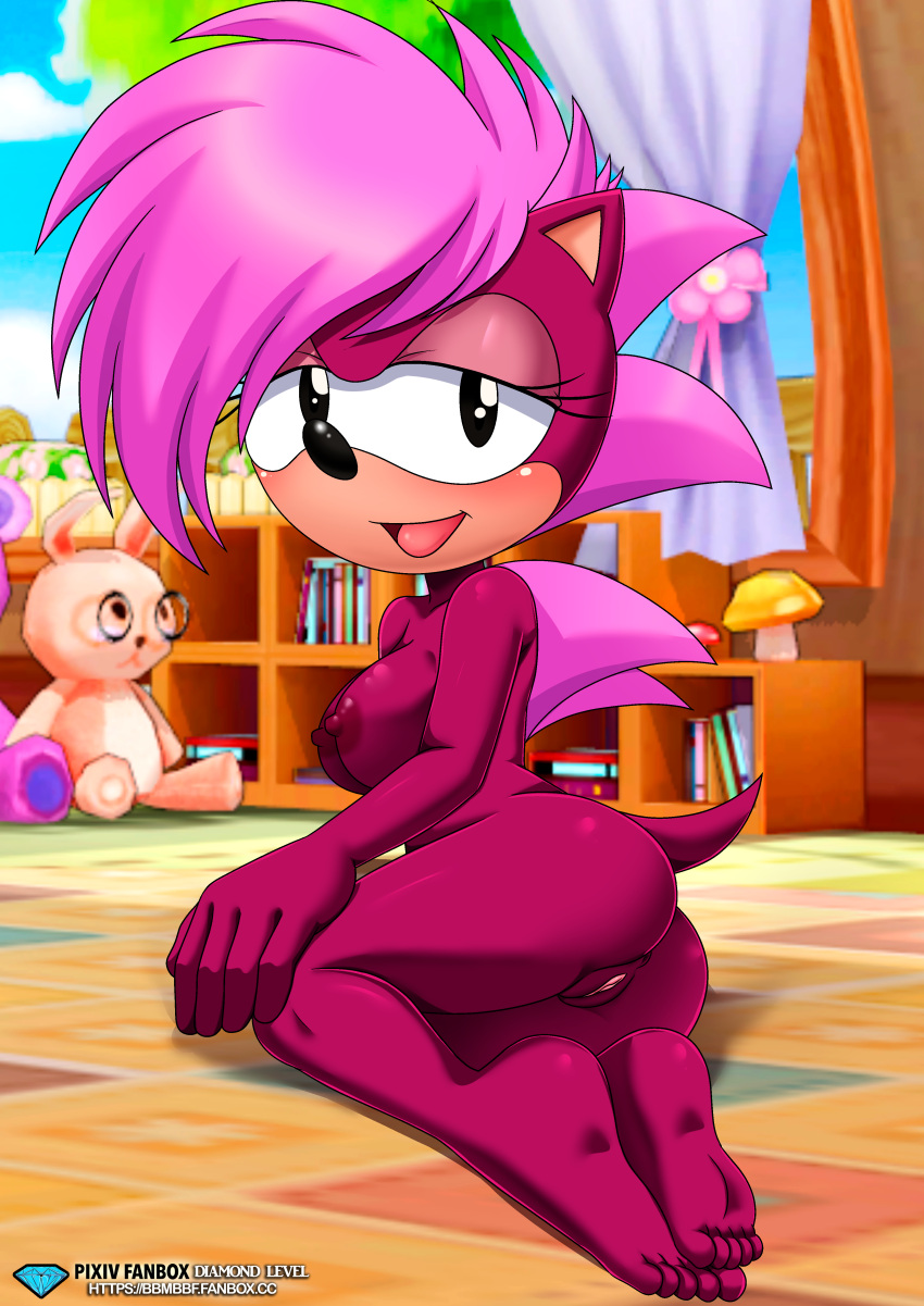 areolae ass bbmbbf big_breasts breasts female female_only furry looking_at_viewer mobius_unleashed nipples palcomix pietro's_secret_club pink_hair purple_fur pussy sega smiling sonia_the_hedgehog sonic_underground