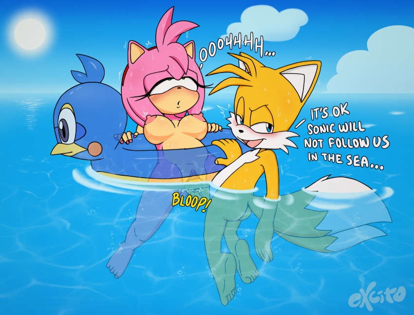 1boy 1girl 2024 amy_rose anthro big_penis breasts canid canine cheating_girlfriend clitoris cuckold erection eulipotyphlan excito female flicky floatie fox genitals hedgehog high_res humanoid_genitalia humanoid_penis infidelity inflatable looking_pleasured male male/female mammal miles_"tails"_prower nude onomatopoeia partially_submerged partially_submerged_sex penis public public_sex pussy sea sega sex small_but_hung sonic_the_hedgehog_(series) sound_effects text underwater_sex vaginal vein veiny_penis water