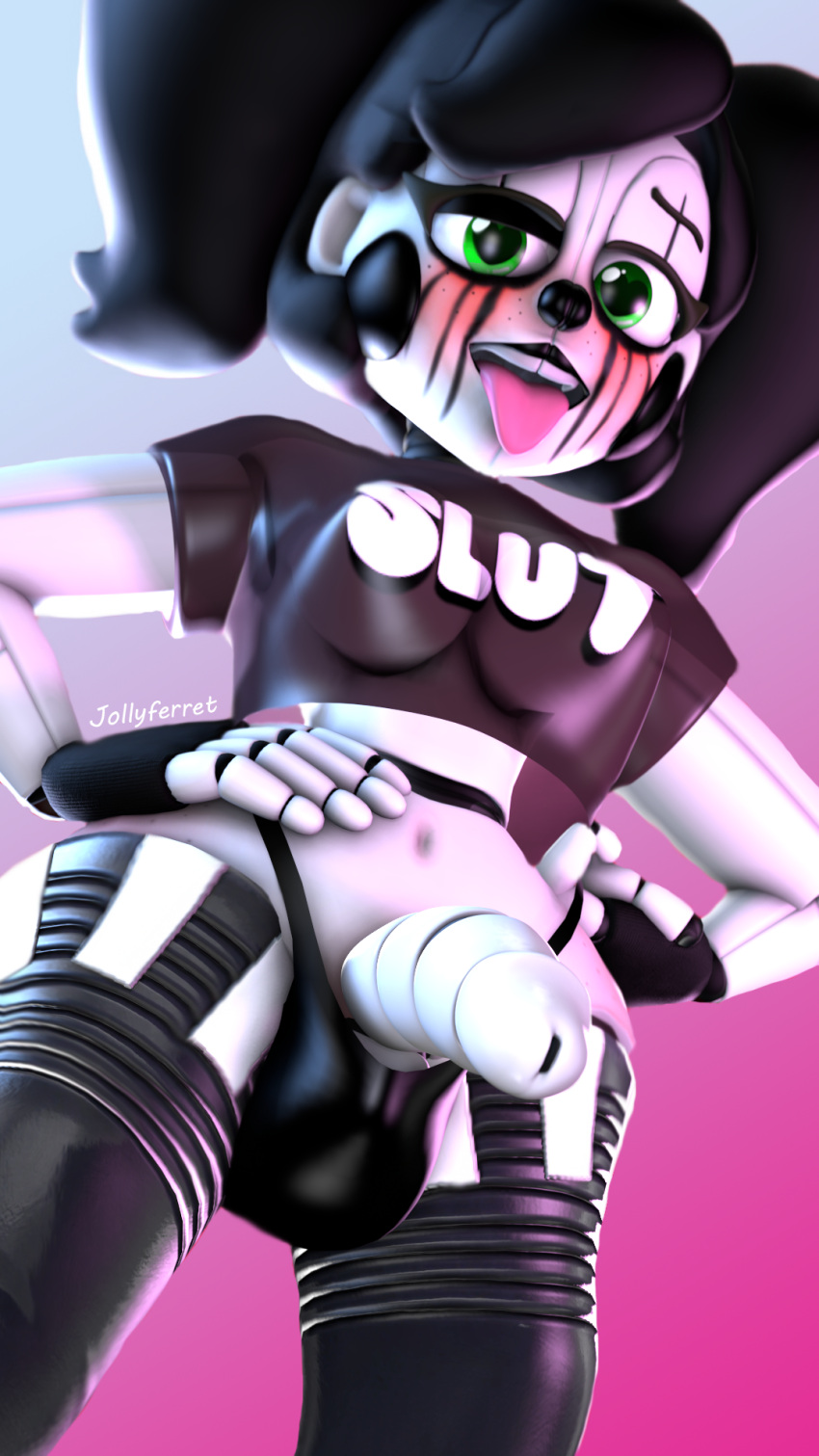 1futa 1girl black_hair breasts circus_baby five_nights_at_freddy's five_nights_at_freddy's:_sister_location futa_only futanari goth_girl green_eyes hands_on_hips jollyferret looking_at_viewer penis seductive slut so87baby summer_of_87_baby tongue_out