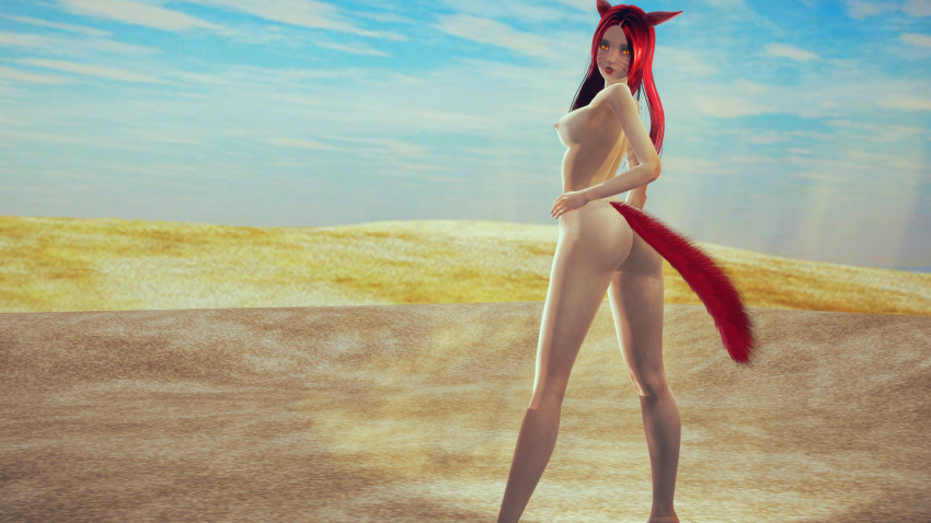 1girl 3d cat_girl catgirl desert female_only final_fantasy final_fantasy_xiv legs leona_phoenix looking_back looking_back_at_viewer miqo'te naked_female no_clothing nude nude_female presenting_ass presenting_butt red_hair riaykuras_playground sand standing