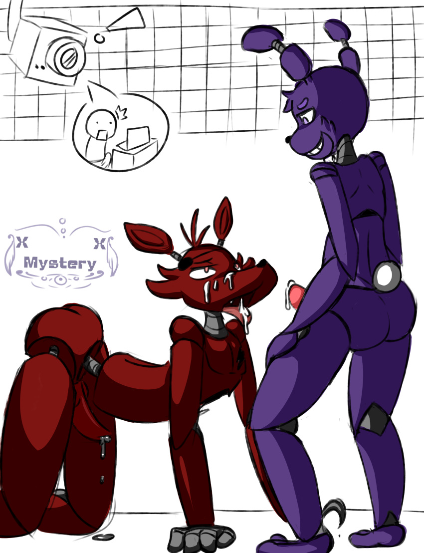! aftersex ahegao animal animatronic anthro ass bent_over big_penis bonnie_(fnaf) bunny camera canine clothed cum cum_drip cum_in_mouth cum_inside cum_leak cum_on_face deady5 duo erection five_nights_at_freddy's fox foxy_(fnaf) furry gay human kneeling knot lagomorph laptop large_penis machine male mammal mechanical mike_schmidt nude oral oral_sex orgasm penis rabbit robot sitting smile smirk standing surprised tongue tongue_out voyeurism watching
