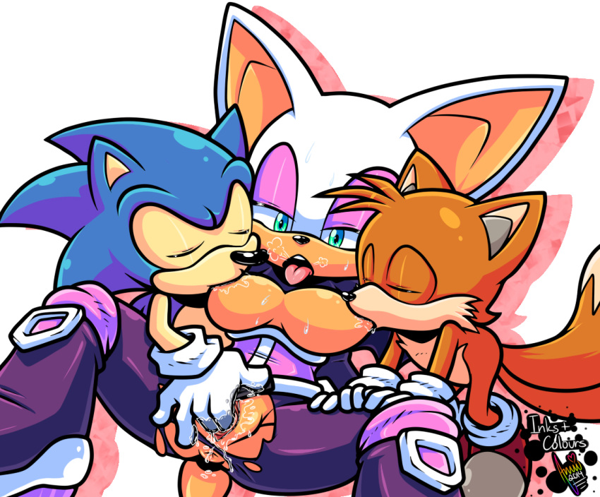 amuzoreh blue_eyes blush breast_suck breasts canine clothing female fingering fox fur furry group group_sex hedgehog male mammal miles_"tails"_prower nipples open_mouth pussy pussy_juice rouge_the_bat sega sex sonic_(series) sonic_the_hedgehog suckling threesome tongue tongue_out vaginal white_fur