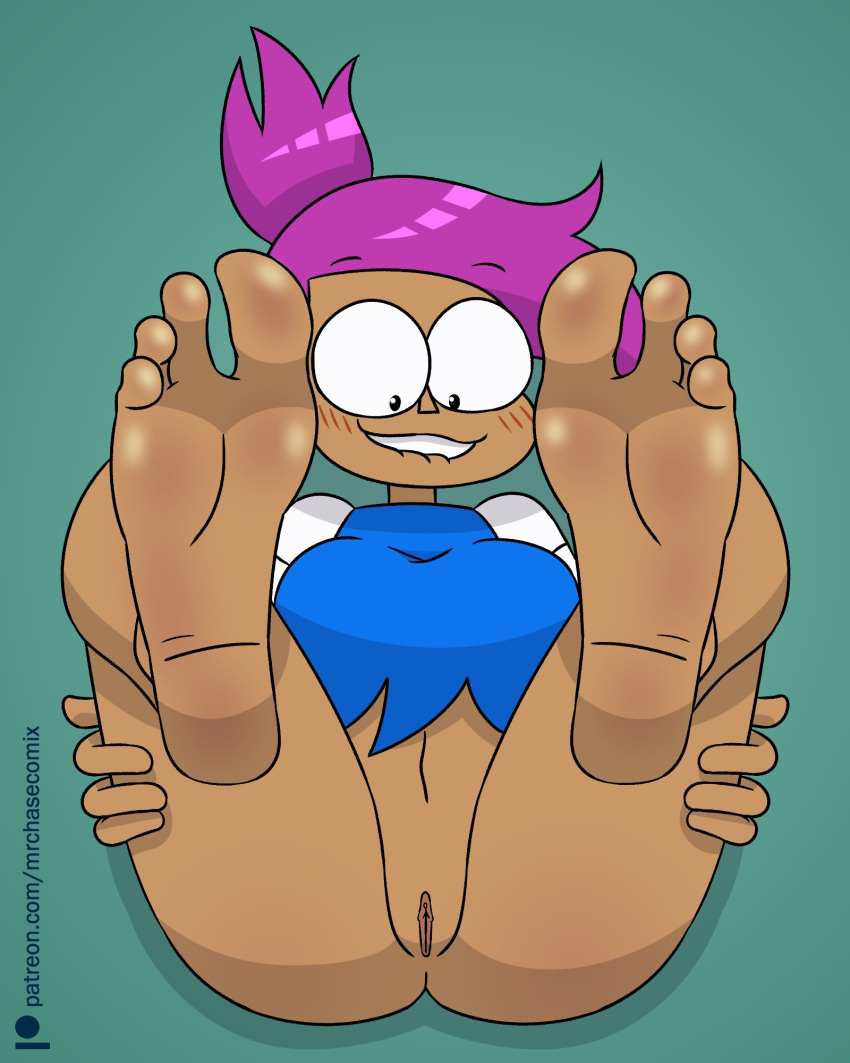 1girl barefoot blush cartoon_network enid enid_mettle eyes_open female_only foot_fetish legs_up mr._chase_comix ok_k.o.!_let's_be_heroes pussy smile soles violet_hair