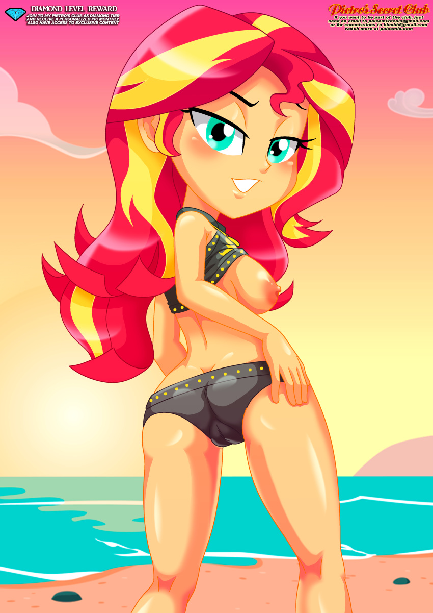 1_girl 1girl ass bbmbbf beach breast equestria_girls equestria_untamed exposed_breasts female female_only friendship_is_magic long_hair looking_at_viewer my_little_pony outdoor outside palcomix pietro's_secret_club solo sunset_shimmer sunset_shimmer_(eg) swimsuit tagme two-tone_hair