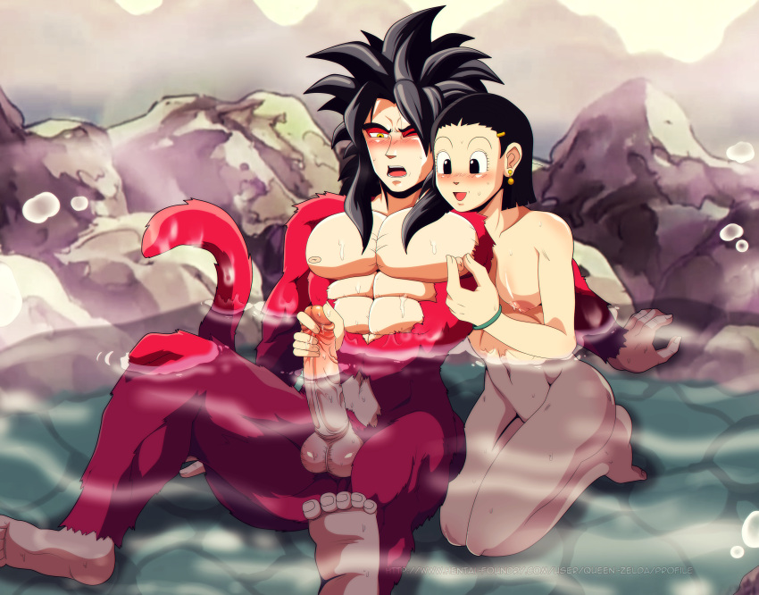1boy 1girl 2016 abs assertive_female barefoot big_breasts black_hair blush breasts canon_couple chichi dragon_ball dragon_ball_gt feet female foreplay fur handjob hetero highres hot_spring human husband_and_wife male male/female monkey_tail muscles muscular navel nipple_tweak nipples nude onsen partially_submerged pecs penis queen-zelda rock son_goku spiked_hair stomach super_saiyan super_saiyan_4 tail testicles toes water wet